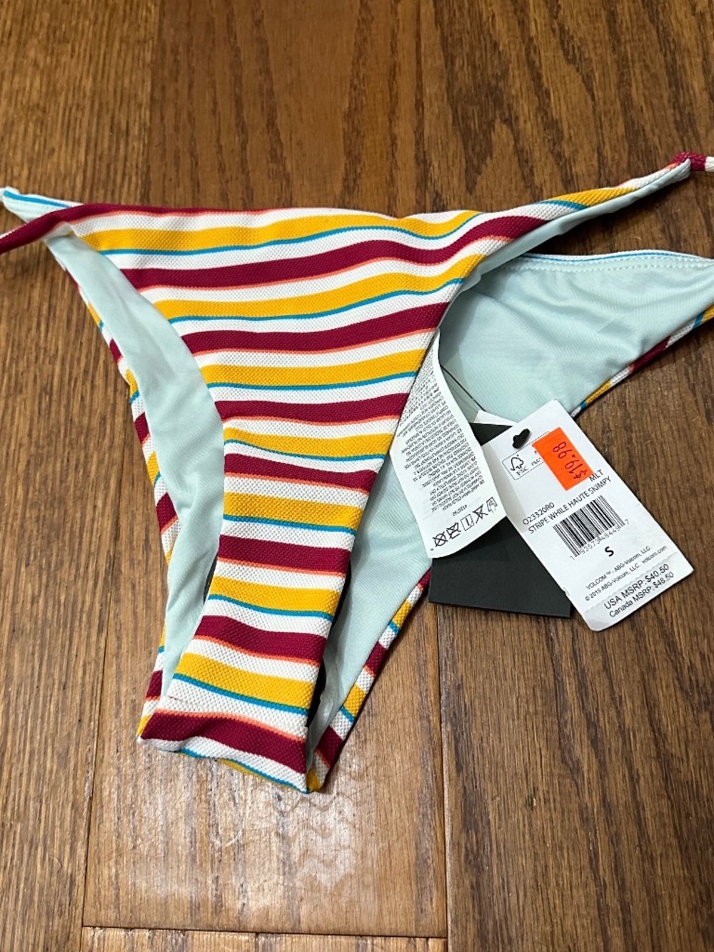NEW Volcom Stripe While Haute Skimpy Bikini Summer Swimsuit Bottoms Women Size S